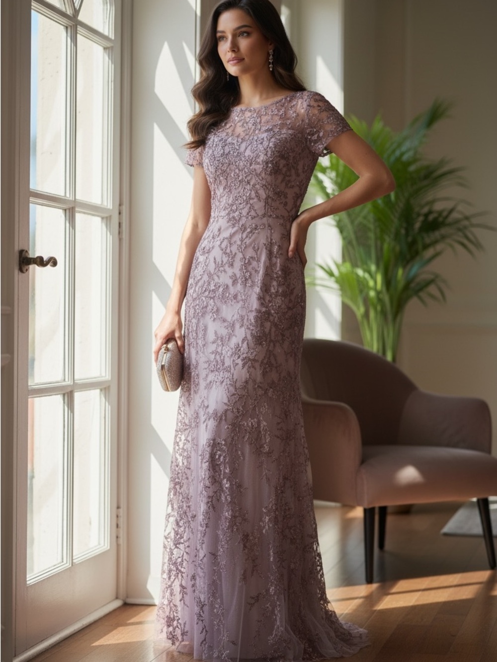 La Femme Elegant Lavender Lace Evening Gown - Women's Formal Dress NWT Size 14
